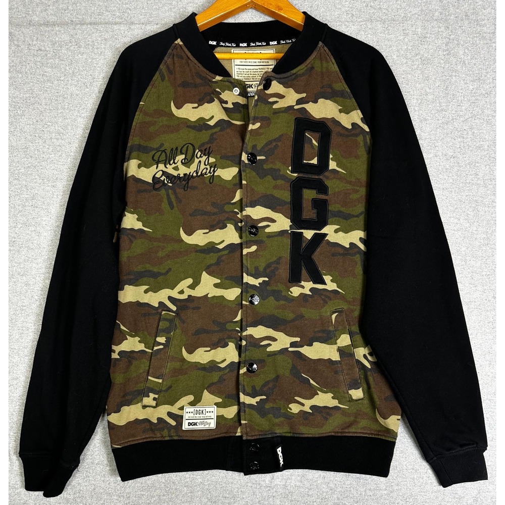 DGK Varsity Jacket Men XL Camo Snap Front Fleece Bomber Streetwear